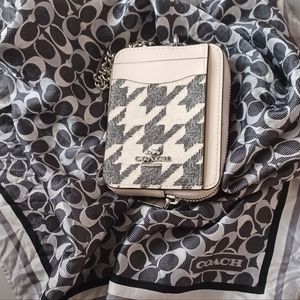 *Coach Bundle* Zip Coin Case With Houndstooth Print & Monogram Print Silk Scarf